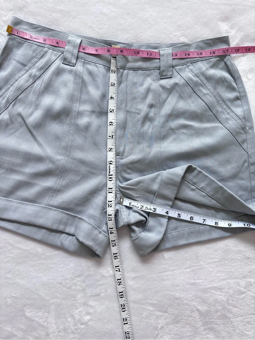 HUDSON Cuffed High Rise Light Blue Herringbone Trouser Shorts--NWT--31